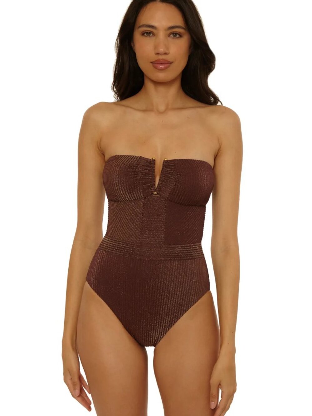 BECCA GOLDEN ISLE TEXTURED RIB ONE PIECE IN MOCHA SIZE SMALL